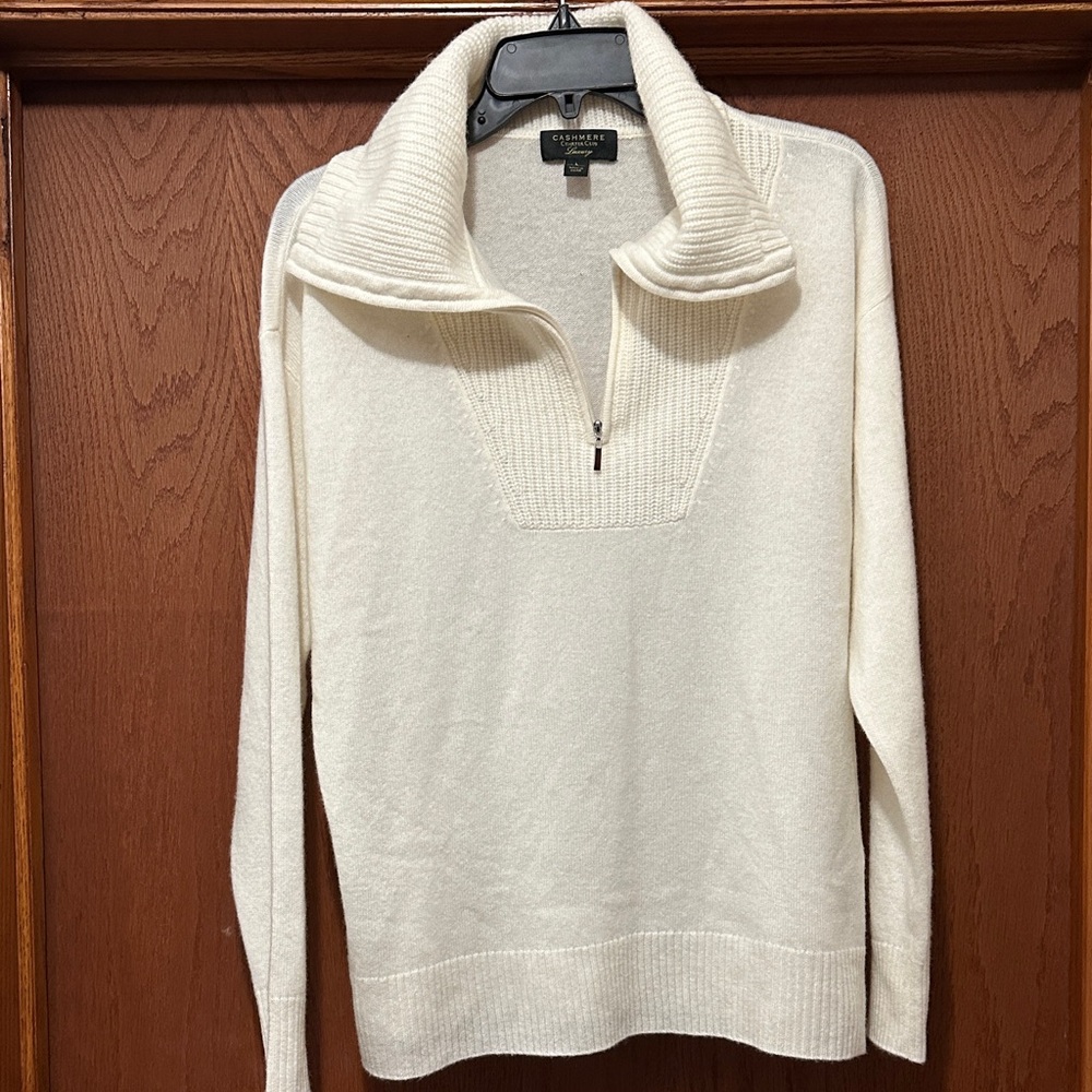 Charter Club Luxury Cream Cashmere 1/4 Zip Sweater L